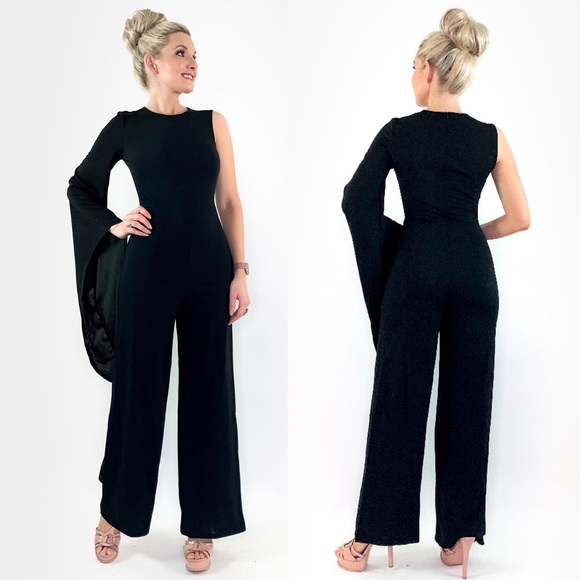 Jumpsuit Pants - One Shoulder Black Pants Jumpsuit